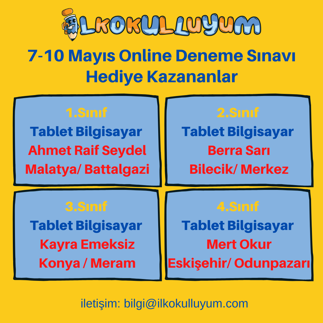 7-10 MAYIS TÜRKİYE GENELİ ONLİNE DENEME SINAVI HEDİYE ÇEKİLİŞ SONUÇLARI