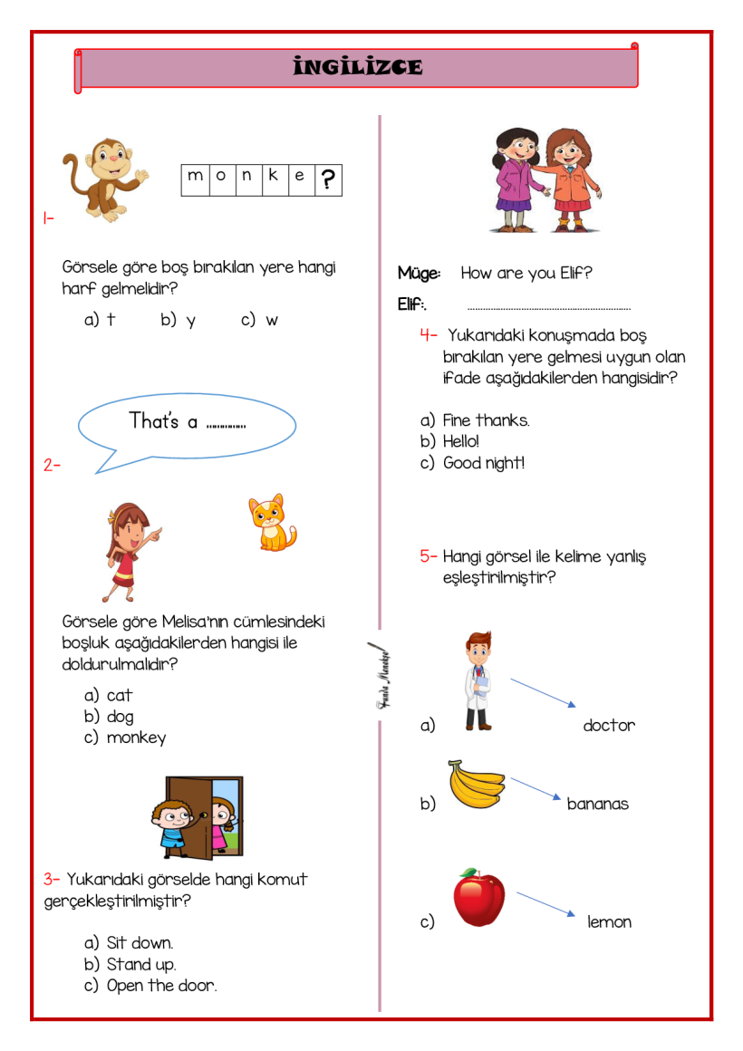 İngilizce 2. Dönem Değerlendirme Sınavı-1