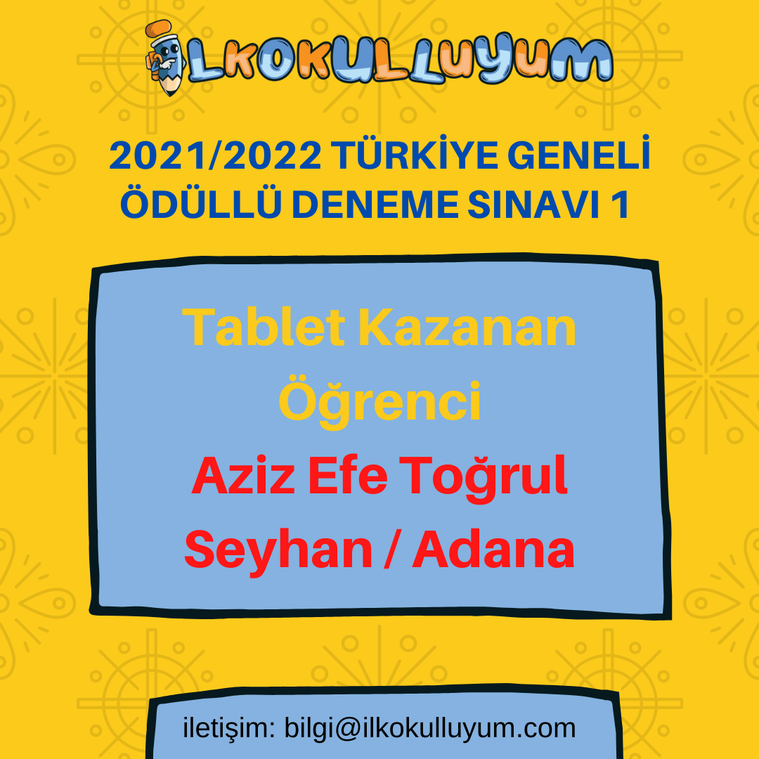 2021/2022 TÜRKİYE GENELİ ÖDÜLLÜ DENEME SINAVI 1 HEDİYE ÇEKİLİŞ SONUCU