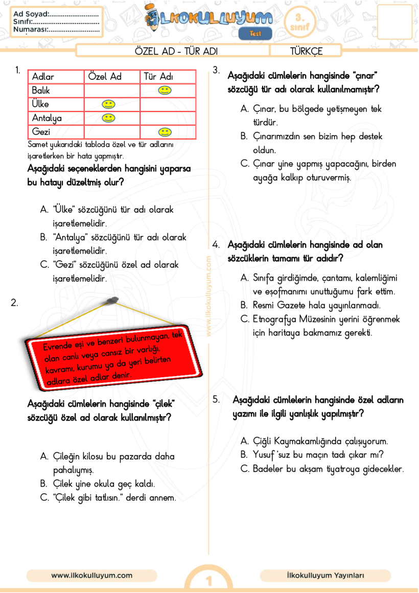 Özel ad - Tür Adı