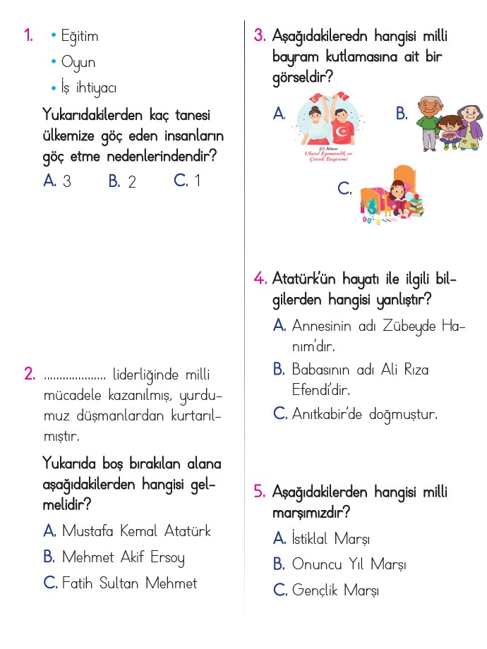 Hayat Bilgisi Online Test-3