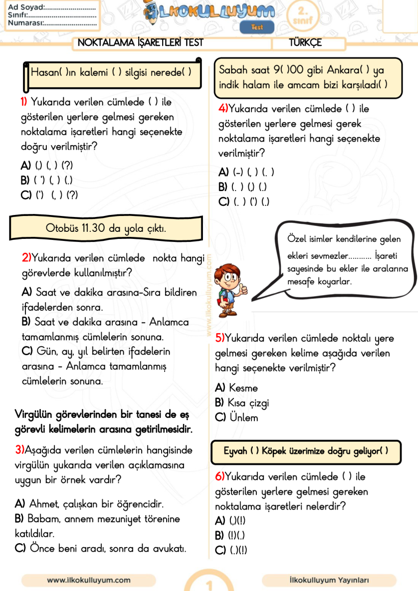 2.Sınıf Noktalama İşaretleri Test