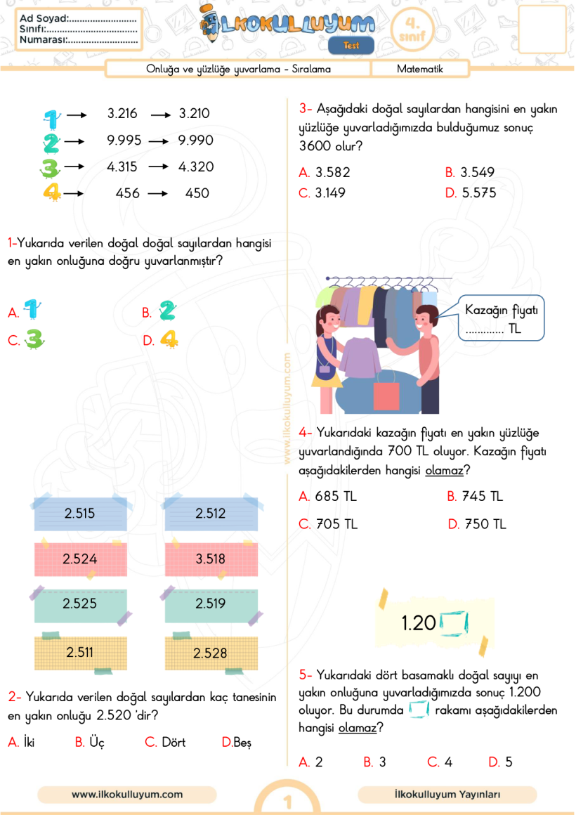 Onluğa ve Yüzlüğe Yuvarlama - Sıralama - 2