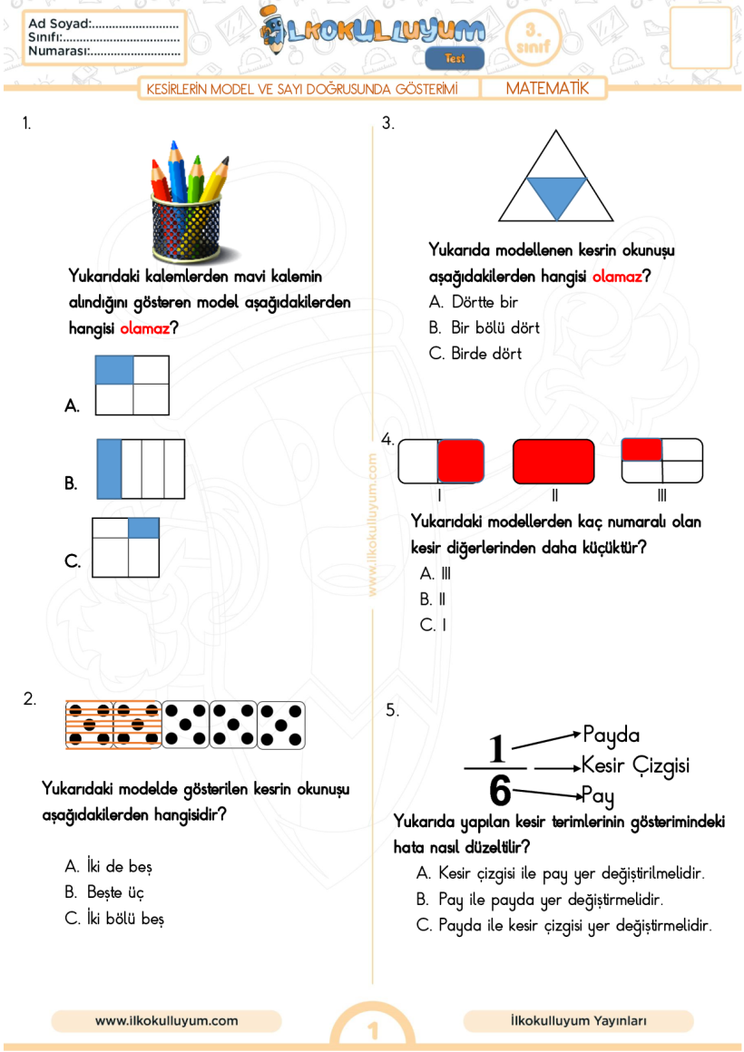 Kesirlerin Model ve Sayı Doğrusu Gösterimi