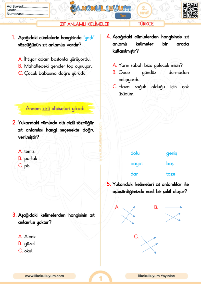 Zıt Anlamlı Kelimeler
