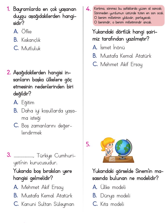 Hayat Bilgisi Online Test-2